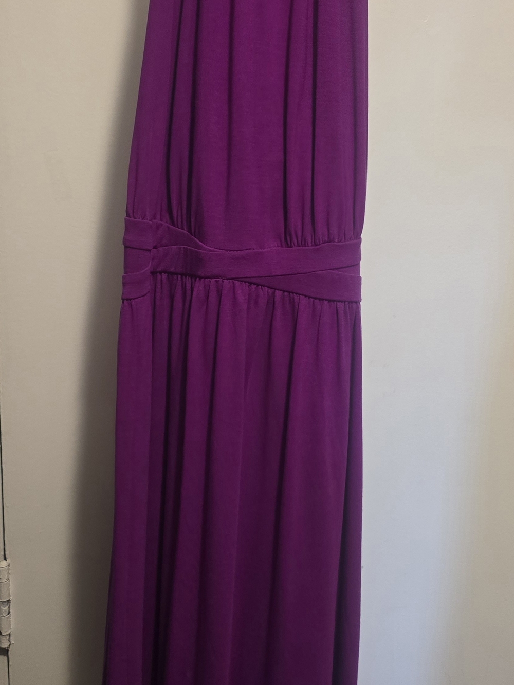 Purple Midi Dress with Gathered Waist